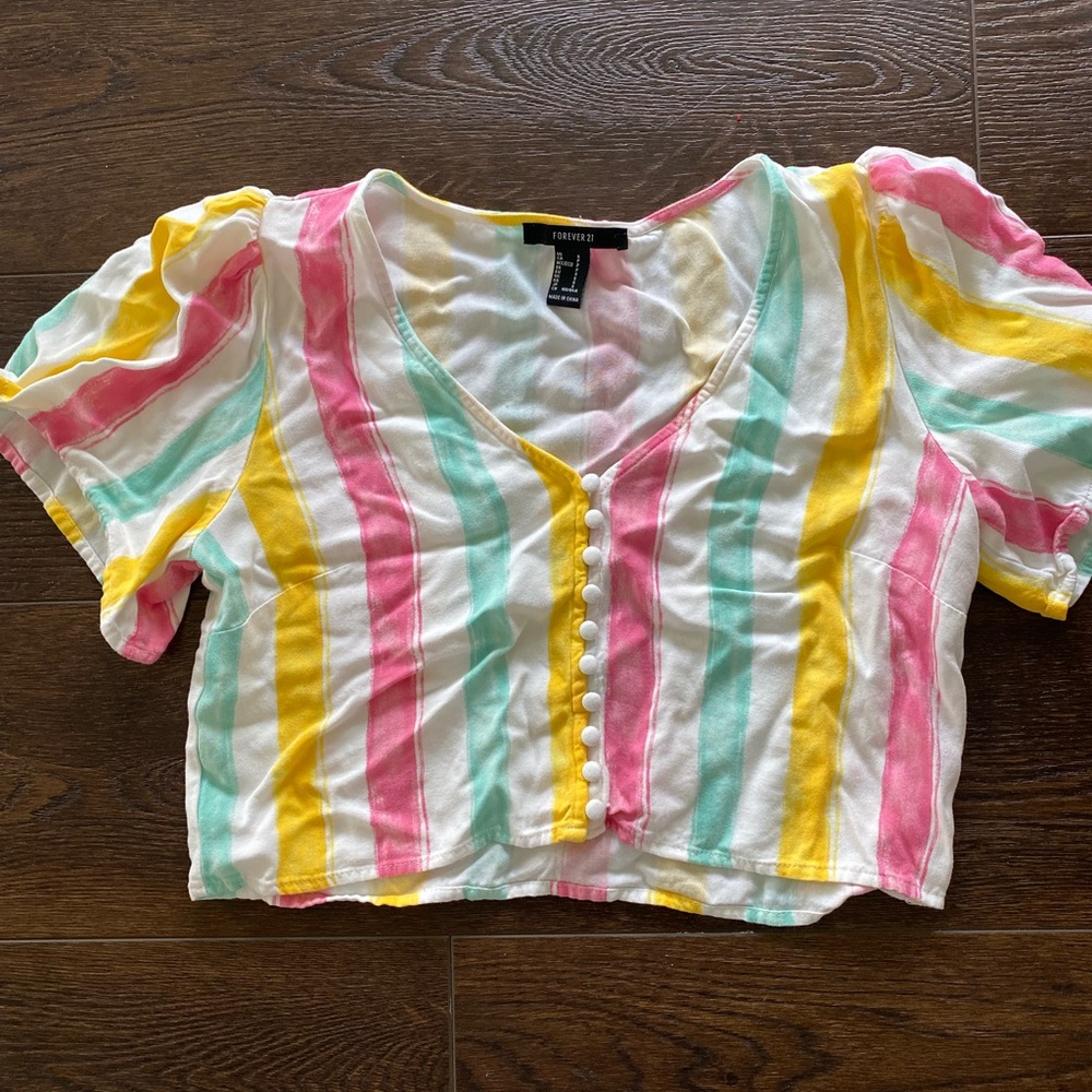 Striped Multicolor Button-Up Crop Top